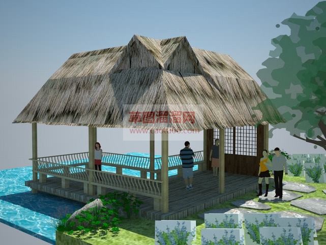 稻草凉亭做法SU模型