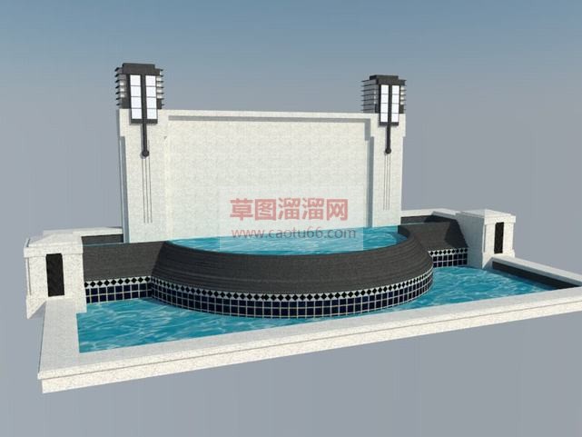 现代水景墙水SU模型