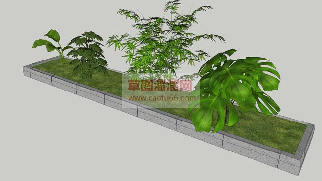 长方形花圃绿SU模型