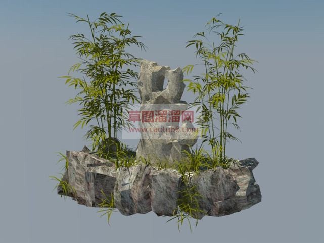 库假山石竹子SU模型
