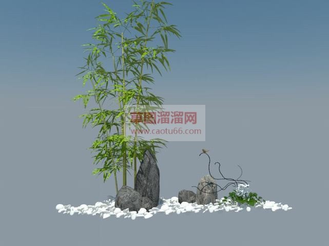 假山鹅卵石竹SU模型