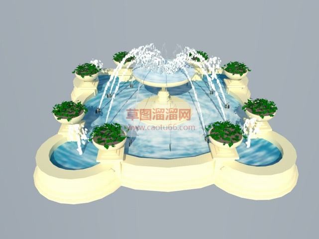 欧式水池喷泉SU模型