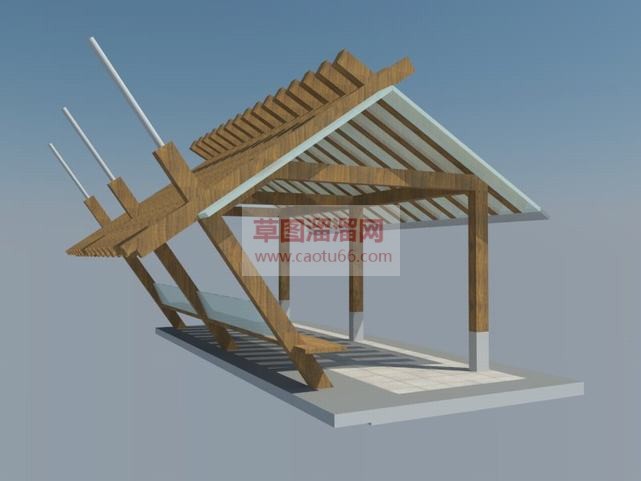木廊架休息亭SU模型