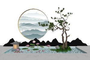 日式禅意荷花SU模型 免费sketchup模型下载
