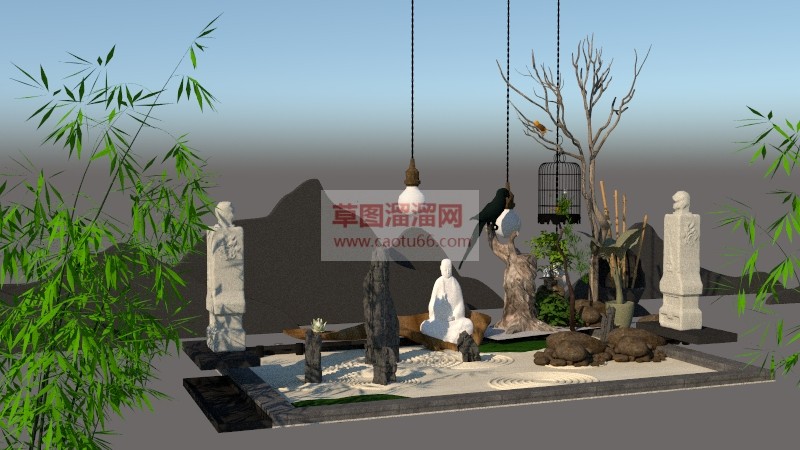 日式风禅意枯SU模型