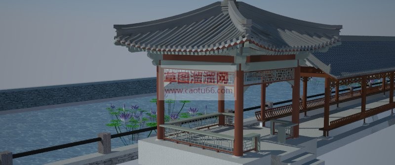中式连廊园林SU模型