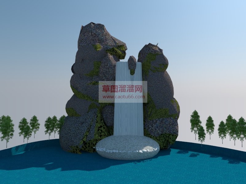 假山瀑布流水SU模型