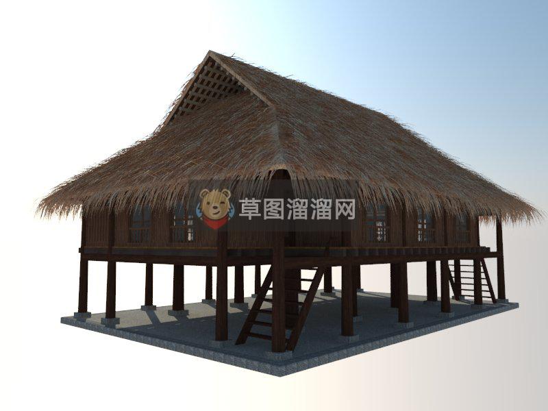 茅草屋景观茅草亭SU模型