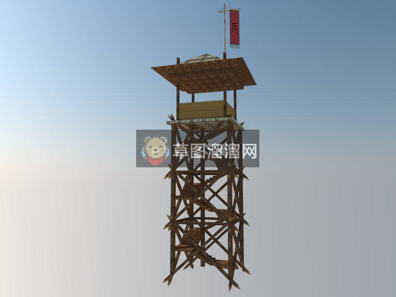 木质观景台瞭望塔SU模型