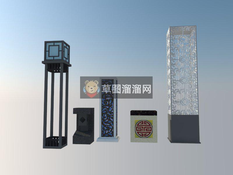 中式草坪灯SU模型