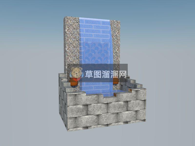 流水景墙SU模型