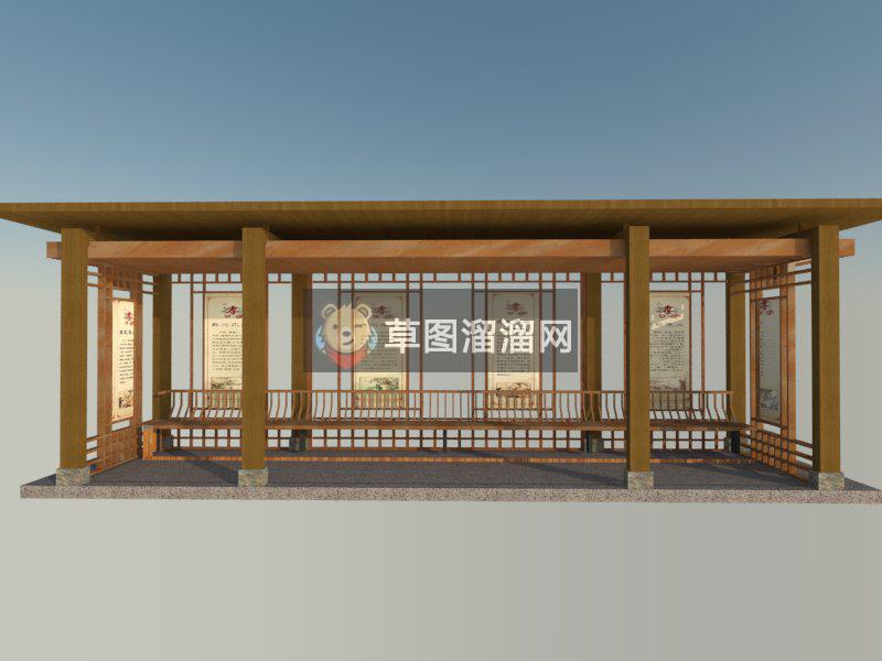中式廊架SU模型