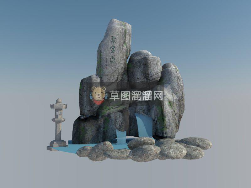 景观假山石流水SU模型