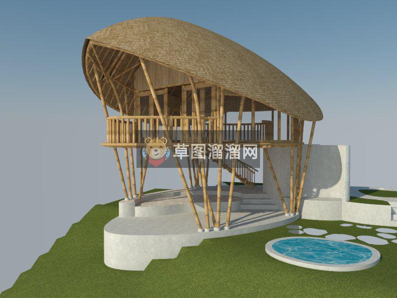 竹制观景台SU模型