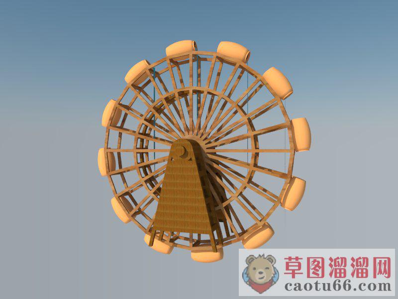 水轮车木制景观SU模型