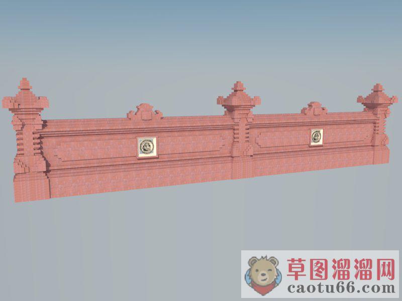 欧式红色景墙SU模型
