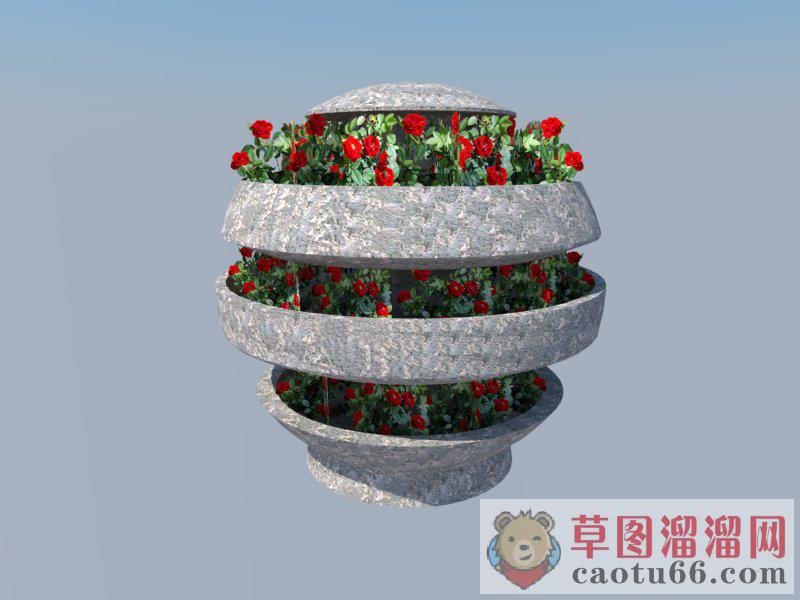 石质花钵花坛SU模型