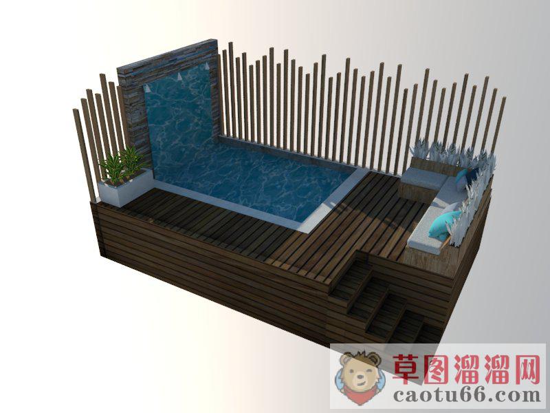 温泉浴池浴缸SU模型