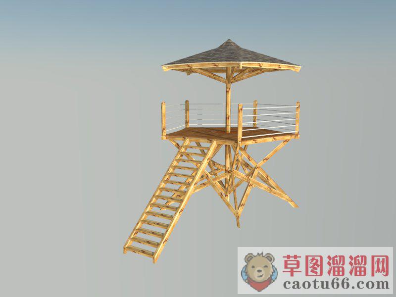 木制瞭望台观景台SU模型