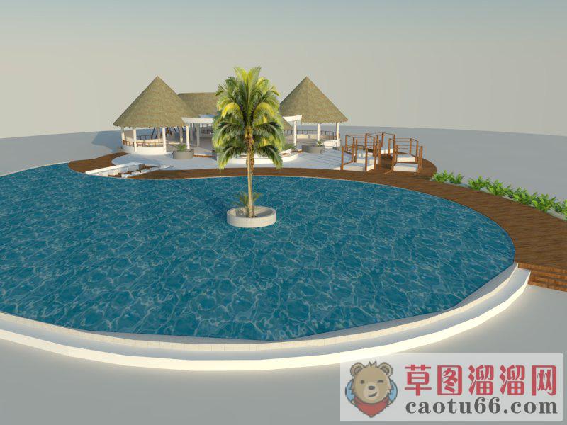 东南亚度假游泳池SU模型