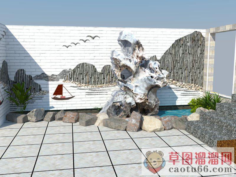 庭院珊瑚石水景墙SU模型