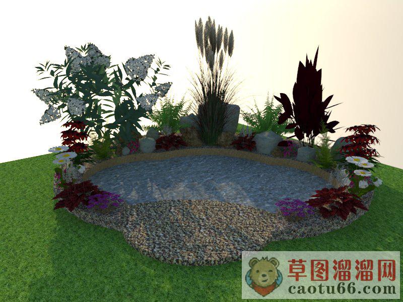水池水景花圃SU模型