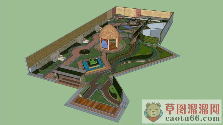 简单现代花园SU模型