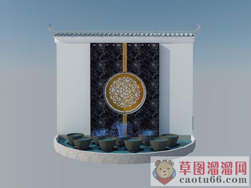 新中式景观水景墙SU模型
