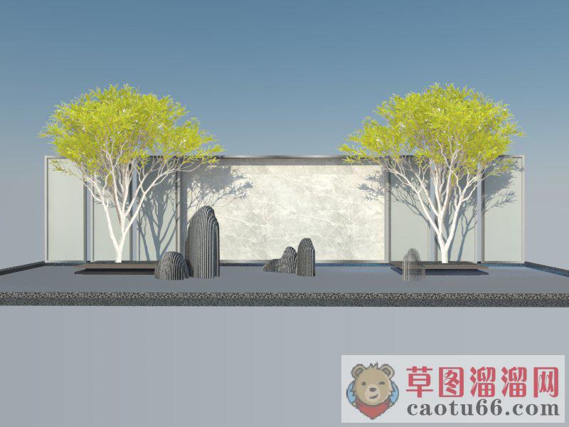 新中式景墙水景SU模型