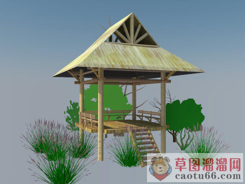 茅草亭子SU模型