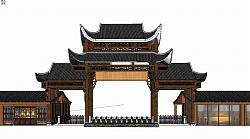中式景区大门SU模型