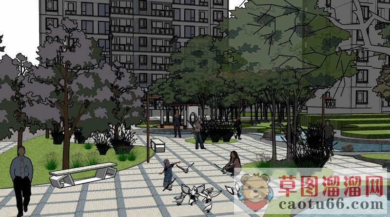 新中式小区景观SU模型