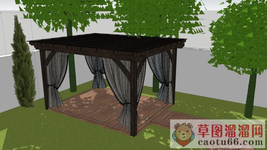 防腐木实木亭子SU模型