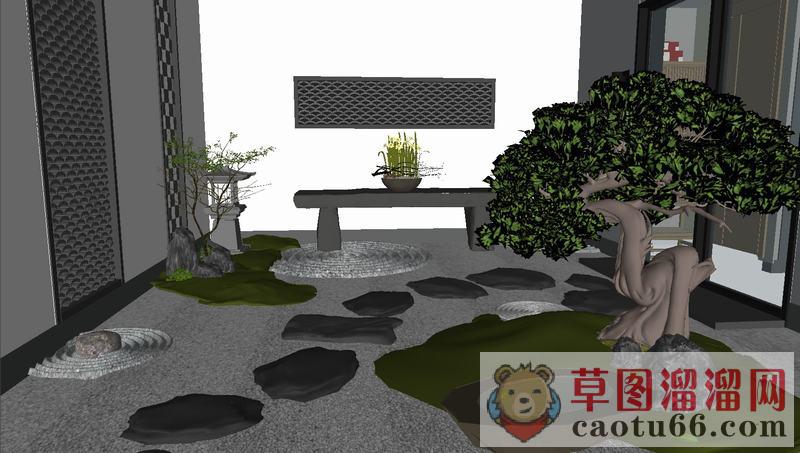 中式枯山水庭院SU模型