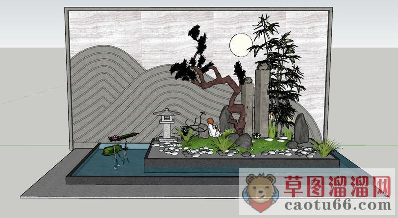 新中式鹅卵石禅意SU模型