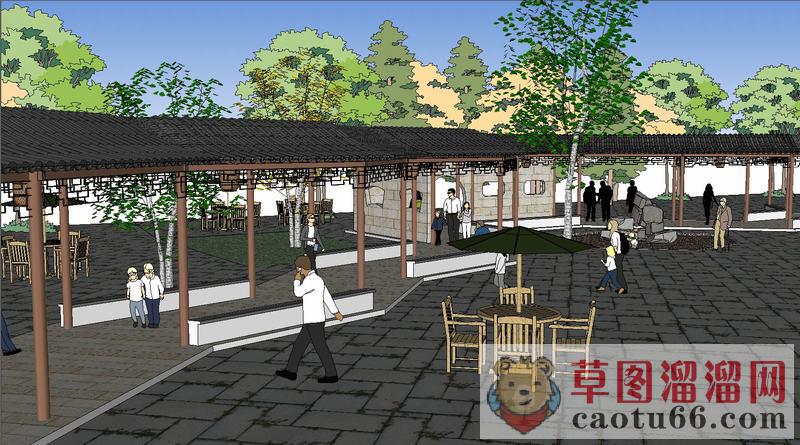中式景观长廊SU模型