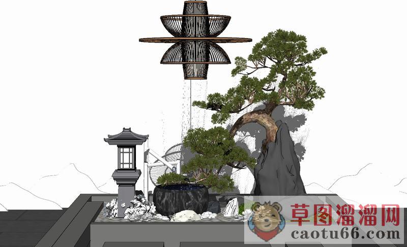 禅意假山石灯SU模型