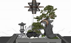 禅意假山石灯SU模型