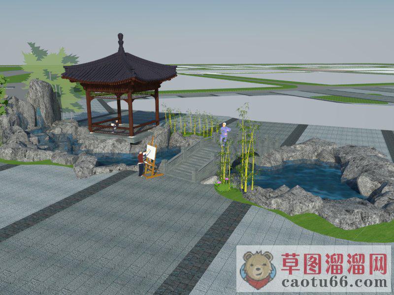 园林假山亭子SU模型