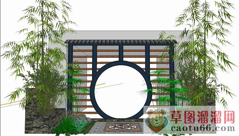 中式园林入口SU模型