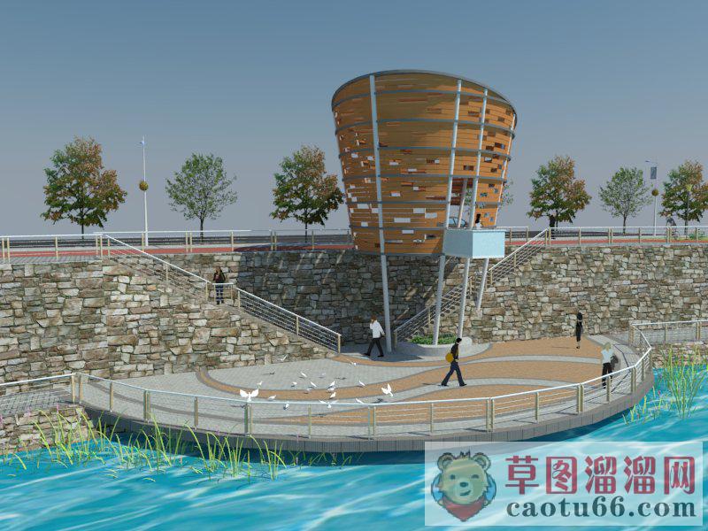 半圆亲水平台景观楼SU模型