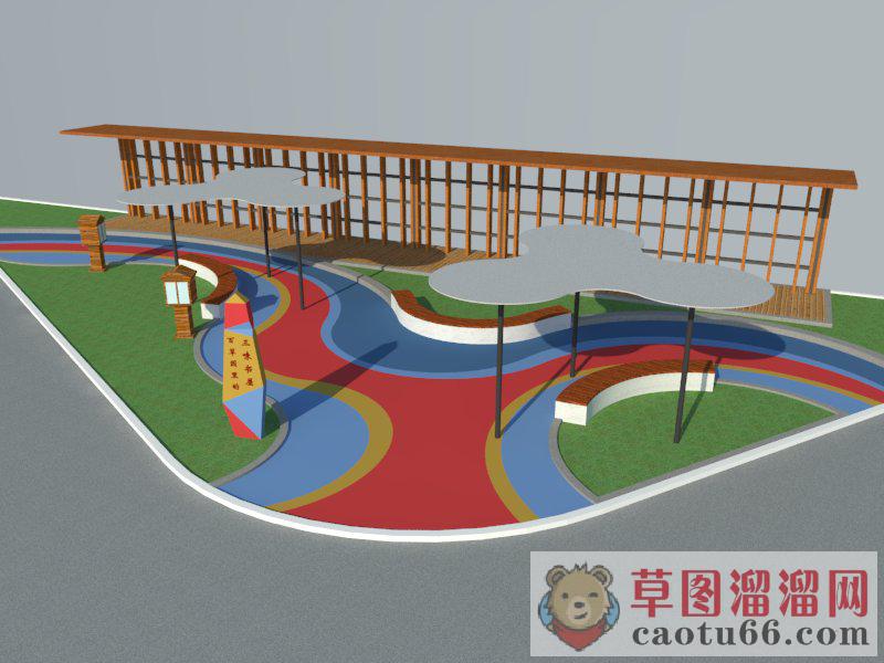 学校长廊廊架SU模型