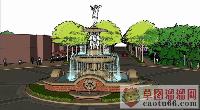 小区喷泉入口SU模型