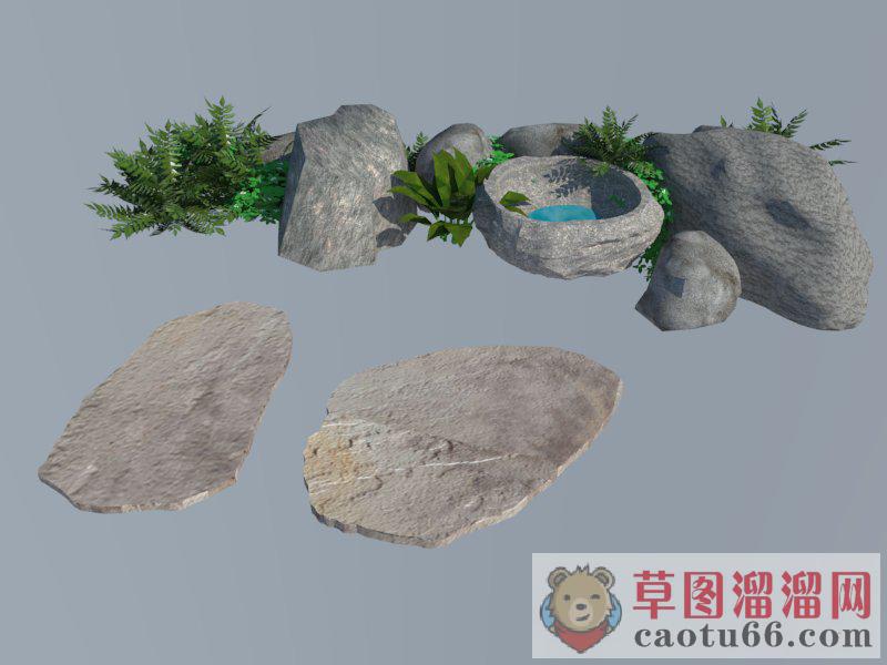 景观山石小水池SU模型