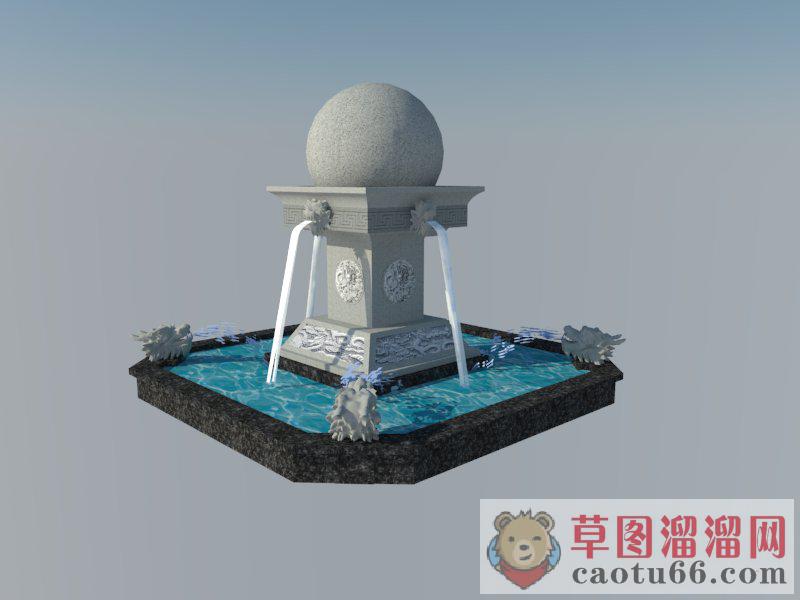中式流水喷泉SU模型