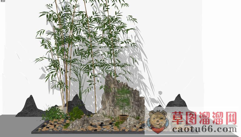 枯山水鹅卵石竹子SU模型