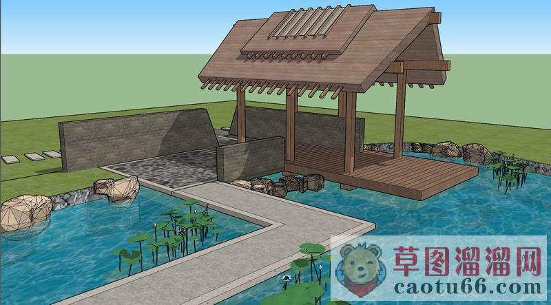 现代亭子水榭SU模型