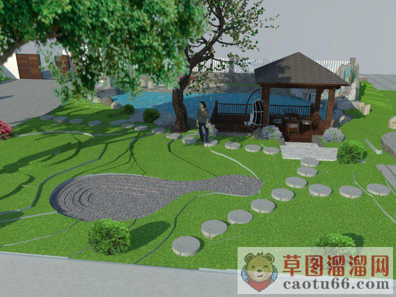 别墅花园枯山石景观SU模型