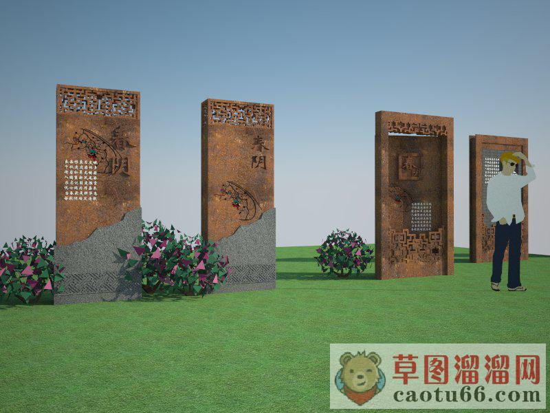 中式景墙小品SU模型