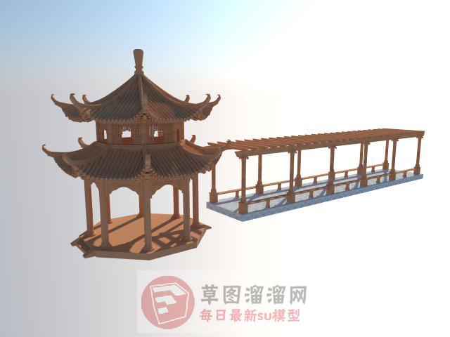中式八角亭凉亭SU模型